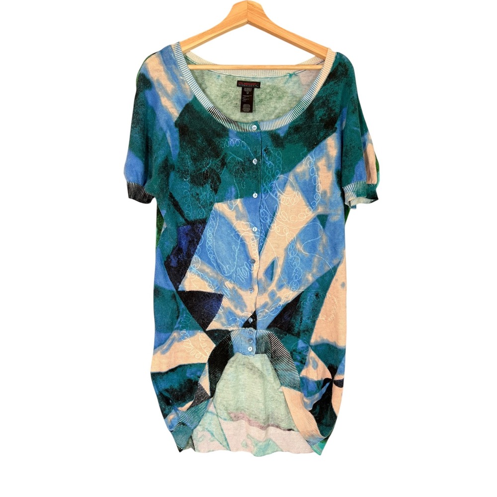 Vintage Y2K Custo Barcelona Short Sleeve Cocoon Cardigan Abstract Embroidered
